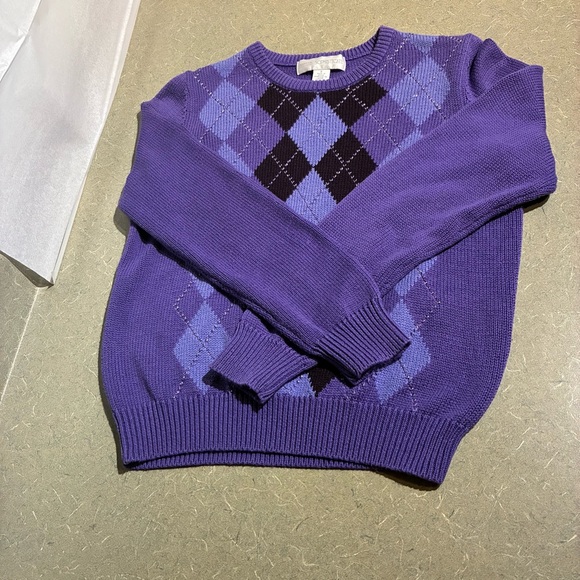 Petite Sophisticate Purple Argyle Sweater With Shimmer Literary Chic - Picture 4 of 13